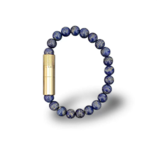 8mm Bead Punch Bracelet - Gold Lapis Lazuli (Large)