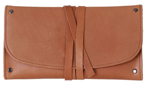 Genuine Leather Deluxe Rollup Pouch - Tan