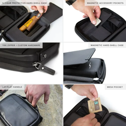 Flint Travel Leather Cigar Case - Black