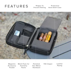 Flint Travel Leather Cigar Case - Black