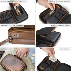 Flint Travel Leather Cigar Case - Brown