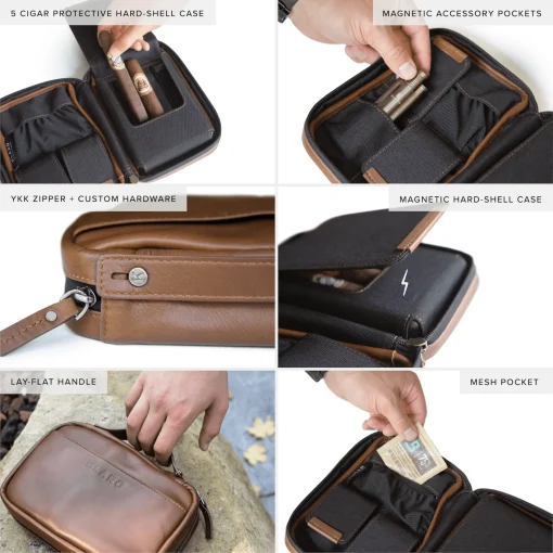 Flint Travel Leather Cigar Case - Brown