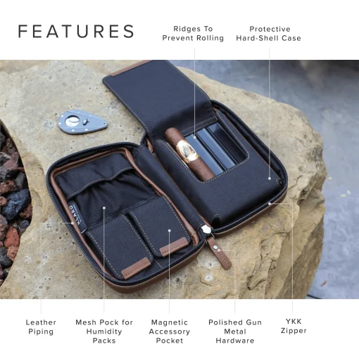 Flint Travel Leather Cigar Case - Brown