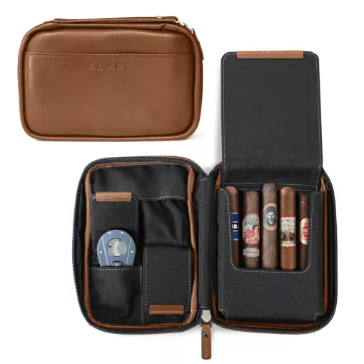 Flint Travel Leather Cigar Case - Brown