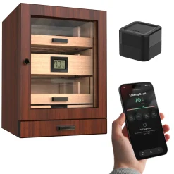 Luca Humidor Cabinet - Brown Walnut + Smart Valet
