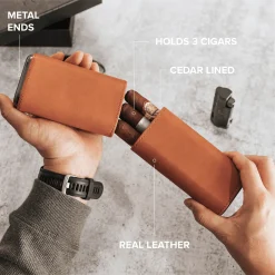 Premium 3 Cigar Travel Case - Saddle Brown