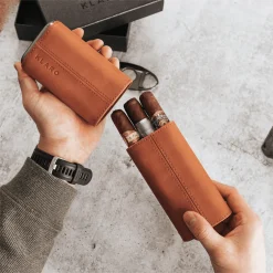 Premium 3 Cigar Travel Case - Saddle Brown