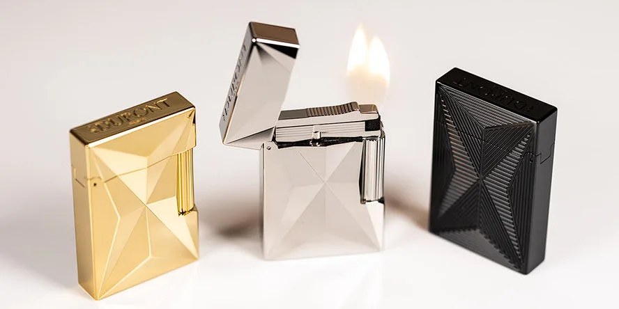 S.T. Dupont Fire X Line 2 lighters in gold, palladium and black